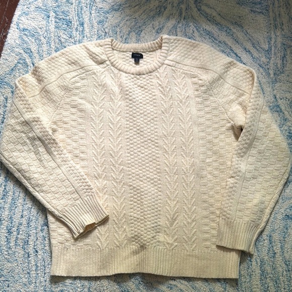 J.Crew 100% wool basketweave ivory fair isle sweater XL - Picture 1 of 6